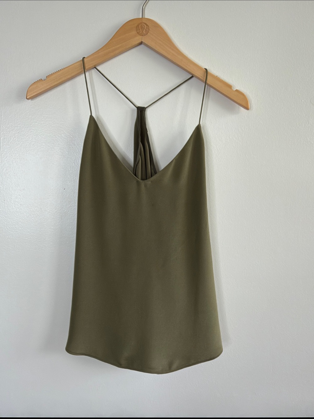 100% Silk Olive Green Spaghetti-Strap Cami